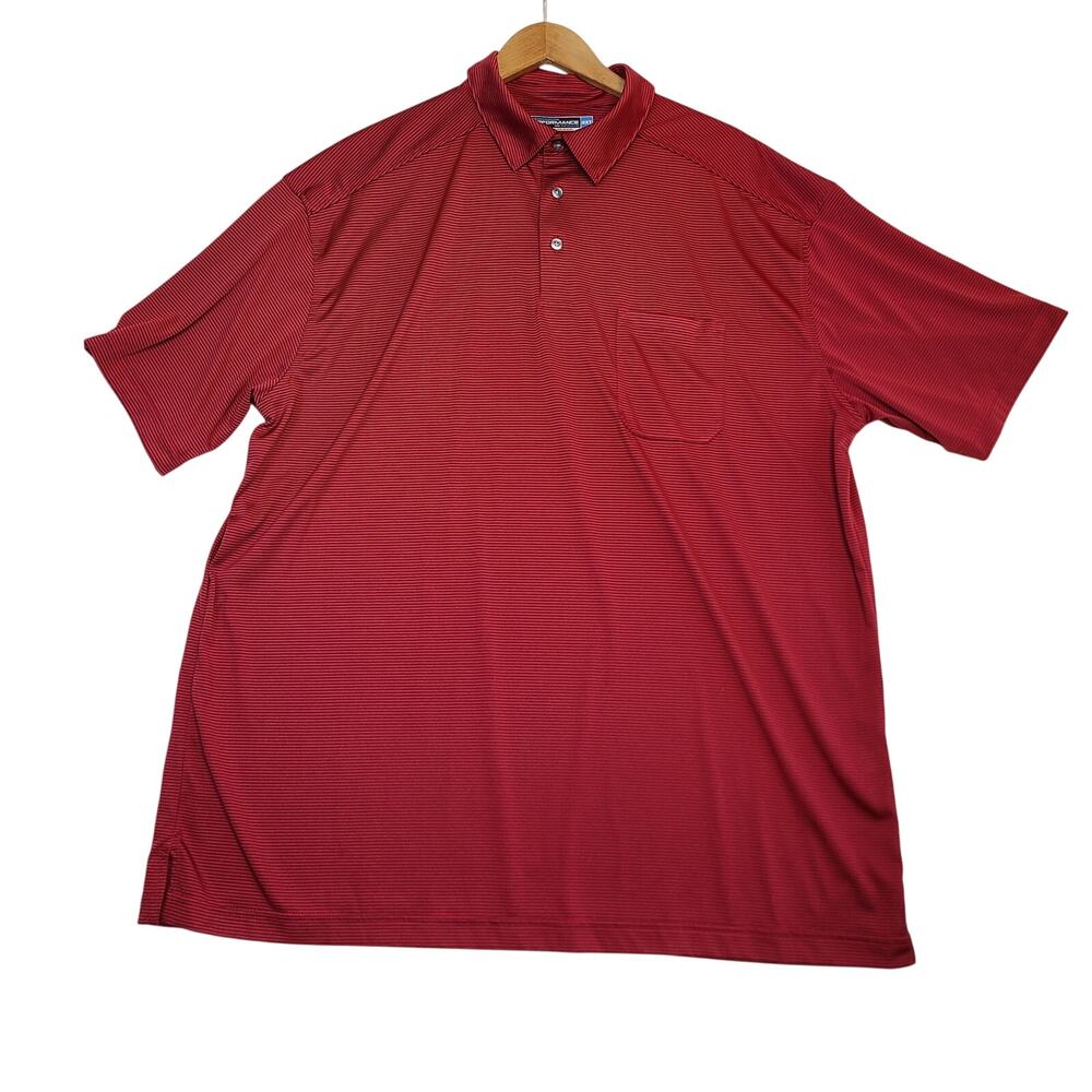 Roundtree & Yorke Performance Men's Red Striped Polo Shirt Size 2XT
